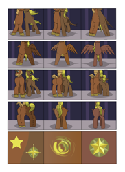 Size: 2904x4000 | Tagged: safe, artist:palibrik, compass star, evening star, oc, oc:gusty guide, earth pony, pegasus, pony, comic:securing a sentinel, g4, broken, butt, carousel boutique, comic, commissioner:bigonionbean, cutie mark, drunk, flank, forced, fused legs, fusion, fusion:compass star, fusion:evening star, high res, horn, magic, male, merge, merging, offscreen character, plot, ponyville, potion, sequence, shattered, shocked, shocked expression, stallion, surprised, wings