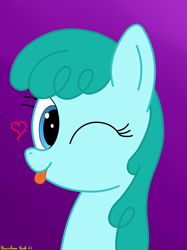 Size: 3016x4032 | Tagged: safe, artist:rainbowšpekgs, spring melody, sprinkle medley, pegasus, pony, g4, :p, ;p, bust, cute, female, gradient background, heart, looking at you, mare, one eye closed, portrait, smiling, solo, sprinklebetes, tongue out, wink