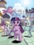 Size: 768x1024 | Tagged: safe, artist:pencils, idw, derpy hooves, lyra heartstrings, pacific glow, twilight sparkle, alicorn, earth pony, pegasus, pony, unicorn, g4, season 10, spoiler:comic, spoiler:comic101, canterlot, comic, female, galloping, mare, pink coat, preview, tripping, twilight sparkle (alicorn), unnamed character, unnamed pony