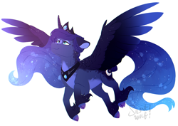 Size: 1754x1240 | Tagged: safe, artist:silentwolf-oficial, princess luna, alicorn, pony, g4, cloven hooves, female, floppy ears, mare, simple background, solo, speedpaint, spread wings, unshorn fetlocks, white background, wings