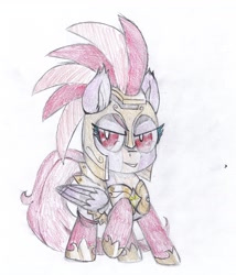 Size: 4018x4693 | Tagged: safe, artist:foxtrot3, oc, oc only, oc:light beam, pegasus, pony, clothes, costume, female, guard costume, guardsmare, mare, red eyes, royal guard, shoes, skirt, solo, stockings, thigh highs