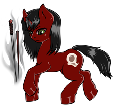 Size: 1100x976 | Tagged: safe, artist:leastways, oc, oc only, oc:mestopheles, pony, unicorn, fallout equestria, antagonist, cane sword, cutie mark, fanfic art, horn, looking down, male, oc villain, simple background, smoke, solo, stallion, superhero, transparent background, unicorn oc, weapon