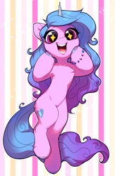 Size: 2136x3272 | Tagged: safe, artist:vensual99, izzy moonbow, pony, unicorn, g5, abstract background, bracelet, chest fluff, cute, female, high res, izzybetes, jewelry, looking at you, mare, open mouth, solo, sparkles, starry eyes, surprised, unshorn fetlocks, wingding eyes