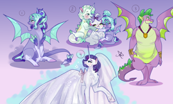 Size: 5000x3000 | Tagged: source needed, safe, artist:bunnari, opalescence, rarity, spike, dracony, dragon, hybrid, g4, clothes, dress, female, interspecies offspring, male, offspring, older, older spike, parent:rarity, parent:spike, parents:sparity, ship:sparity, shipping, straight, wedding dress