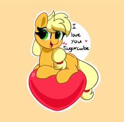 Size: 3712x3664 | Tagged: safe, artist:kittyrosie, applejack, earth pony, pony, g4, blushing, cute, freckles, high res, jackabetes, missing accessory, open mouth, solo, speech bubble