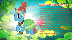 Size: 4617x2590 | Tagged: safe, artist:andoanimalia, meadowbrook, earth pony, pony, g4, bio, cute, female, mare, meadowcute, show accurate, story included