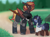 Size: 900x658 | Tagged: safe, artist:mediasmile666, oc, oc only, bat pony, pegasus, pony, bat pony oc, duo, looking at each other, outdoors, standing, sword, weapon