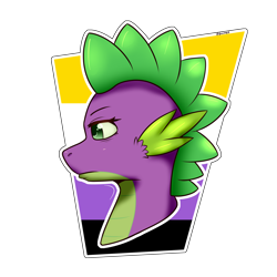 Size: 2160x2160 | Tagged: safe, artist:darmetyt, spike, dragon, anthro, cutiemarks (and the things that bind us), nonexistent meet-cute [idlyam], g4, high res, nonbinary, nonbinary pride flag, nonbinary spike, pride, pride flag, solo, song reference, vylet pony