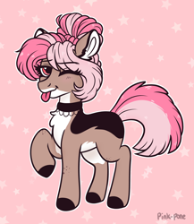 Size: 1500x1726 | Tagged: safe, artist:pink-pone, oc, oc only, oc:diantha, earth pony, pony, choker, female, mare, one eye closed, raised hoof, solo, tongue out, wink