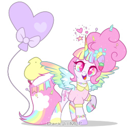 Size: 2256x2231 | Tagged: safe, artist:darkjillmlp123, oc, oc only, oc:sweet pink pop, alicorn, pony, balloon, female, high res, mare, simple background, solo, transparent background