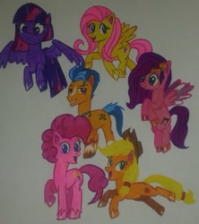 Size: 480x541 | Tagged: safe, artist:karadeg, derpibooru exclusive, applejack, fluttershy, hitch trailblazer, pinkie pie, pipp petals, twilight sparkle, alicorn, earth pony, pegasus, pony, g4, g4.5, g5, my little pony: pony life, g4.5 to g4, g5 to g4, g5 to g4.5, g5 to g4.5 to g4, twilight sparkle (alicorn)