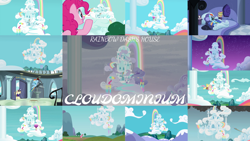 Size: 1280x721 | Tagged: safe, edit, edited screencap, editor:quoterific, screencap, care package, fluttershy, pinkie pie, rainbow dash, special delivery, earth pony, pegasus, pony, 28 pranks later, daring don't, daring doubt, dragonshy, griffon the brush off, newbie dash, party of one, read it and weep, season 1, season 2, season 3, season 4, season 5, season 6, season 9, swarm of the century, tanks for the memories, testing testing 1-2-3, the cart before the ponies, wonderbolts academy, bag, book, cloudsdale, female, flying, hot air balloon, male, mare, night, open mouth, rainbow, rainbow dash's house, saddle bag, stallion