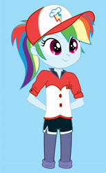 Size: 1600x2605 | Tagged: safe, artist:nightdrawing21, rainbow dash, epic fails, equestria girls, g4, my little pony equestria girls: summertime shorts, clothes, cute, dashabetes, epic fail, fail, female, girly, hat, missing leg, preteen, smiling, solo, sports, uniform, vector, younger