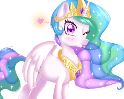 Size: 2500x2000 | Tagged: safe, artist:sweet-shroom, princess celestia, alicorn, pony, g4, ;p, blushing, chest fluff, cute, cutelestia, heart, high res, looking at you, one eye closed, silly, silly pony, solo, tongue out, wink, winking at you