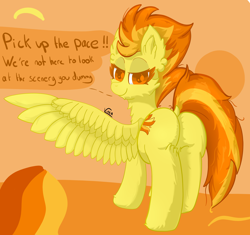 Size: 3008x2824 | Tagged: safe, artist:vinca, spitfire, pegasus, pony, g4, butt, dock, female, firebutt, high res, looking at you, looking back, looking back at you, mare, plot, smiling, smiling at you, solo, spread wings, wings