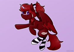 Size: 3508x2480 | Tagged: safe, artist:jellysketch, oc, oc only, alicorn, pony, clothes, cute, flying, high res, raffle prize, socks, solo, striped socks