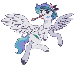 Size: 1024x893 | Tagged: safe, artist:lynesssan, oc, oc only, oc:rio, pegasus, pony, female, mare, mouth hold, pencil, simple background, solo, transparent background