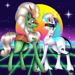 Size: 1920x1920 | Tagged: safe, artist:chazmazda, oc, oc only, alicorn, devil, earth pony, hybrid, kirin, pegasus, pony, unicorn, asexual, bisexual pride flag, concave belly, demisexual, duo, error, full body, glitch, greyasexual, hair, highlight, highlights, league of legends, pansexual, photo, polyamory, pride, pride flag, pride2021, shade, shading, shine, slender, sona, tail, thin