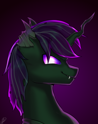 Size: 1260x1581 | Tagged: safe, artist:tigra0118, oc, oc only, changeling, pony, bust, changeling oc, digital art, looking at you, my little pony, portrait, purple changeling, solo