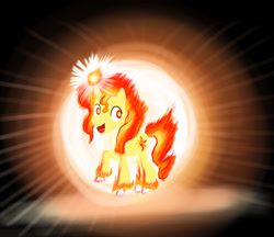 Size: 1280x1106 | Tagged: safe, artist:horsesplease, sunset shimmer, fire pony, g4, catasterism, darkness, fiery shimmer, fire, glowing, mane of fire, night, paint tool sai, raised hoof, smiling, sun, sunshine shimmer