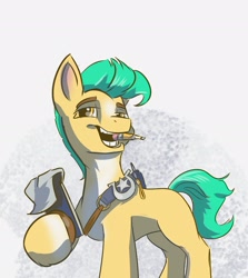 Size: 1842x2067 | Tagged: safe, artist:lytlethelemur, hitch trailblazer, earth pony, pony, g5, male, mouth hold, notepad, pencil, simple background, stallion