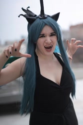 Size: 683x1024 | Tagged: safe, artist:squibbers, queen chrysalis, human, g4, 2013, clothes, cosplay, costume, fangs, female, irl, irl human, open mouth, photo