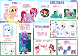 Size: 1920x1376 | Tagged: safe, artist:jennieoo, oc, earth pony, pegasus, pony, unicorn, equestria girls, advertisement, bust, commission, commission info, emotes, emoticon, paypal, paypal commission, ponified, ponyfications, portrait, price, price list, price sheet, price tag, prices, reference, reference sheet, show accurate, vector