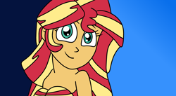 Size: 3500x1920 | Tagged: safe, artist:jadeharmony, sunset shimmer, mermaid, fanfic:sunset shimmer discovers her feet, equestria girls, g4, crossover, cute, fanfic, fanfic art, female, mermaidized, shimmerbetes, smiling, solo, species swap, the little mermaid