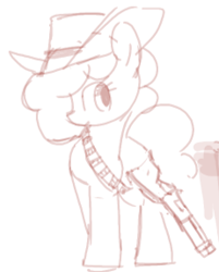 Size: 231x288 | Tagged: safe, artist:plunger, oc, oc:the mare with no name, earth pony, pony, bandolier, female, gun, hat, monochrome, simple background, weapon, white background