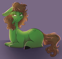 Size: 1044x1000 | Tagged: safe, artist:unfinishedheckery, oc, oc only, earth pony, pony, bedroom eyes, digital art, floppy ears, hooves, looking away, lying down, simple background, tail