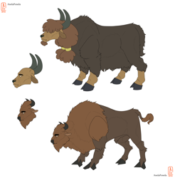 Size: 3580x3640 | Tagged: safe, artist:anelaponela, bison, buffalo, yak, beard, cloven hooves, facial hair, fangs, high res, horn, leonine tail, male, redesign, simple background, travelersverse
