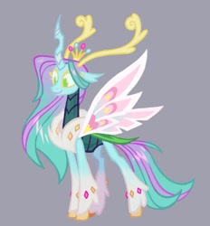 Size: 1155x1245 | Tagged: safe, artist:adreamera, oc, oc only, changedling, changeling, changeling queen, changedling oc, changeling oc, changeling queen oc, female, gray background, simple background, smiling, solo