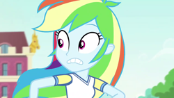 Size: 1280x720 | Tagged: safe, screencap, rainbow dash, equestria girls, g4, my little pony equestria girls: choose your own ending, sock it to me, sock it to me: rarity, gritted teeth, implied angry, rainbow dash is best facemaker, shrunken pupils