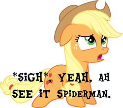 Size: 3413x3000 | Tagged: safe, artist:nieva-draws, applejack, g4, high res, looking up, male, meme, sad, sigh, sitting, spider-man