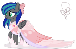 Size: 4032x2616 | Tagged: safe, artist:tangledheadphones, oc, oc only, oc:summer breeze (pegasus), pegasus, pony, bow, clothes, commission, dress, gala dress, hair bow, simple background, solo, transparent background, ych result