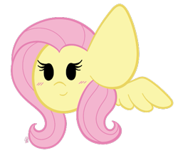 Size: 547x470 | Tagged: safe, artist:sugarcloud12, fluttershy, pony, g4, blushing, chibi, cute, head, impossibly large ears, shyabetes, simple background, smiling, solo, spread wings, transparent background, wings
