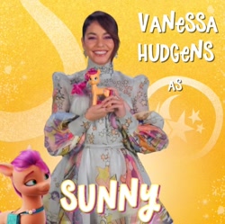 Size: 720x716 | Tagged: safe, sunny starscout, earth pony, human, pony, g5, female, irl, irl human, mare, photo, toy, vanessa hudgens, voice actor