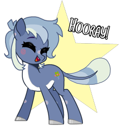 Size: 1236x1308 | Tagged: safe, artist:gogo-gadget, oc, oc only, oc:puddle jumper, earth pony, frog, frog pony, hybrid, pony, :d, blush sticker, blushing, cheering, cute, eyes closed, female, gold star, hooray, mare, ocbetes, open mouth, simple background, smiling, solo, transparent background