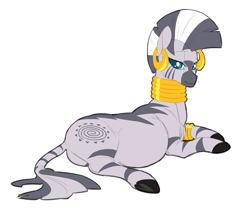 Size: 2353x1992 | Tagged: safe, artist:snspony, zecora, pony, zebra, g4, belly, bracelet, ear piercing, earring, female, jewelry, lidded eyes, looking at you, lying down, mare, neck rings, on side, piercing, pregnant, quadrupedal, simple background, solo, underhoof, white background