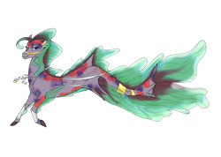 Size: 2299x1635 | Tagged: safe, artist:ashurikrbg, oc, oc only, hybrid, merpony, seapony (g4), colored pupils, eyelashes, fins, fish tail, flowing tail, green mane, jewelry, necklace, red eyes, simple background, solo, swimming, tail, toy, transparent background