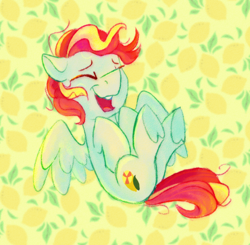Size: 1380x1350 | Tagged: safe, artist:equmoria, oc, oc only, pegasus, pony, eyes closed, happy, laughing, male, solo, stallion