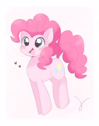 Size: 1614x2048 | Tagged: dead source, safe, artist:ginmaruxx, pinkie pie, earth pony, pony, g4, blushing, cute, cuteness overload, diapinkes, female, happy, heart, jumping, mare, open mouth, pinkie being pinkie, pronking, simple background, solo, white background