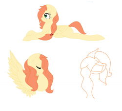 Size: 1024x931 | Tagged: safe, artist:clarity83, oc, oc only, oc:albany beauty, pegasus, pony, eyes closed, female, lying down, mare, offspring, parent:big macintosh, parent:fluttershy, parents:fluttermac, pegasus oc, prone, simple background, solo, spread wings, white background, wings