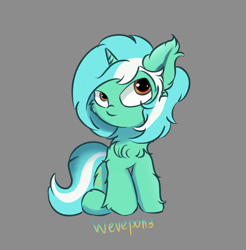 Size: 1116x1132 | Tagged: safe, artist:wevepon3, lyra heartstrings, pony, unicorn, g4, cheek fluff, cute, ear fluff, female, fluffy, gray background, leg fluff, lowres, mare, simple background, sitting, smiling, solo