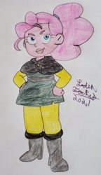 Size: 1679x2915 | Tagged: safe, artist:theanimefanz, pinkie pie, equestria girls, g4, clothes, clothes swap, potions track, school uniform, solo, style emulation, the owl house, traditional art