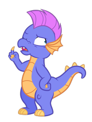 Size: 2872x3800 | Tagged: safe, artist:equmoria, master kenbroath gilspotten heathspike, dragon, g3, g4, the princess promenade, frown, g3 to g4, generation leap, hand on hip, high res, male, one eye closed, open mouth, show accurate, simple background, solo, transparent background, vector