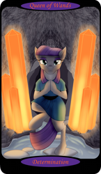 Size: 1500x2591 | Tagged: safe, artist:sixes&sevens, part of a set, maud pie, earth pony, pony, g4, bipedal, cave, crystal, female, mare, minor arcana, queen of wands, solo, standing, standing on one leg, tarot card, water