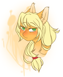 Size: 579x701 | Tagged: safe, artist:quiqyquiq, applejack, earth pony, pony, g4, bust, female, mare, missing hat, portrait