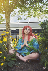 Size: 1365x2048 | Tagged: safe, artist:lochlan o'neil, artist:xen photography, tree hugger, human, bronycon, bronycon 2015, g4, clothes, cosplay, costume, eyes closed, irl, irl human, photo, sitting, tree