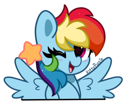 Size: 822x688 | Tagged: safe, artist:kittyrosie, rainbow dash, pegasus, pony, g4, blushing, cute, dashabetes, looking at you, one eye closed, open mouth, solo, starry eyes, wingding eyes, wink, winking at you